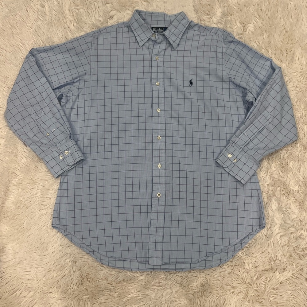 Polo Ralph Lauren Men's Long Sleeve Andrew 100% Cotton Dress Shirt 16 32/33 Blue